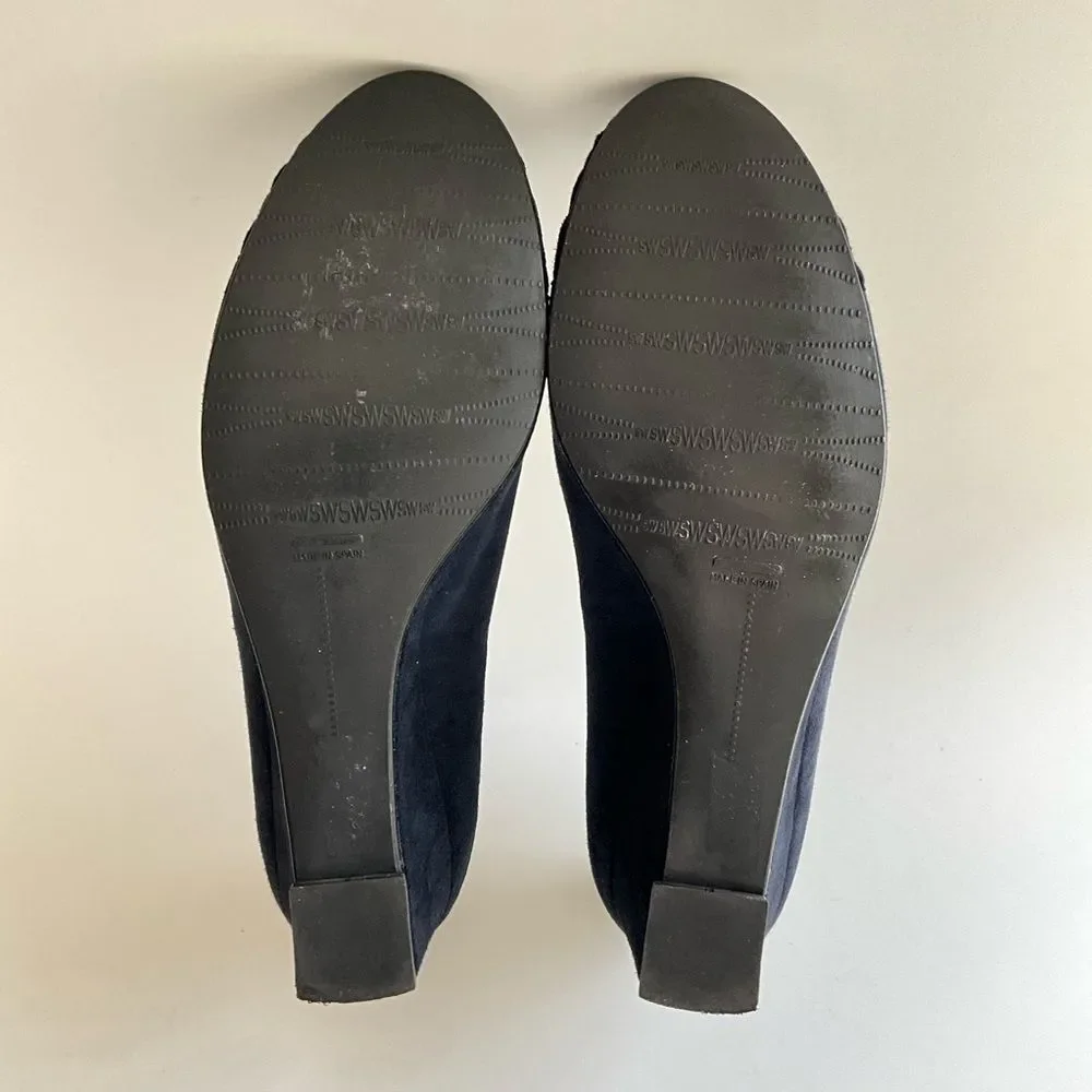 Stuart Weitzman Suede Wedge Bow Front Shoes Blue 7